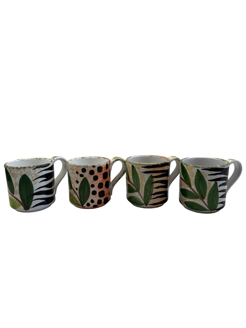 Vintage Bellini Warnecke Italian Safari Jungle Mug Set Zebra Leopard Botanical